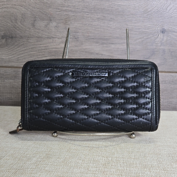 Rebecca Minkoff Quilted Black Leather Zip Around Wallet - Picture 1 of 10